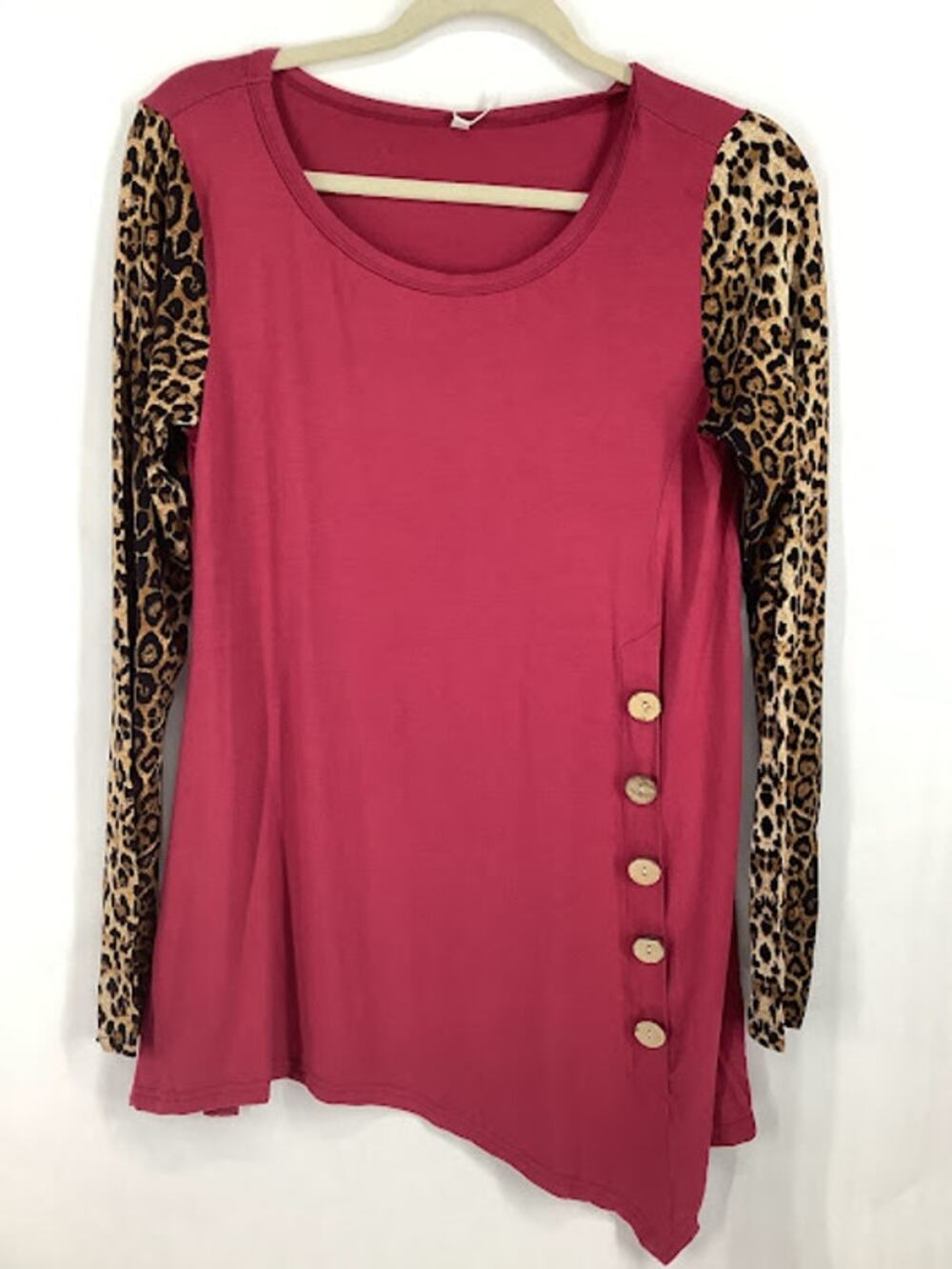 Viishow Maroon Leopard Print Buttoned Pullover Sweater Women's Size Medium